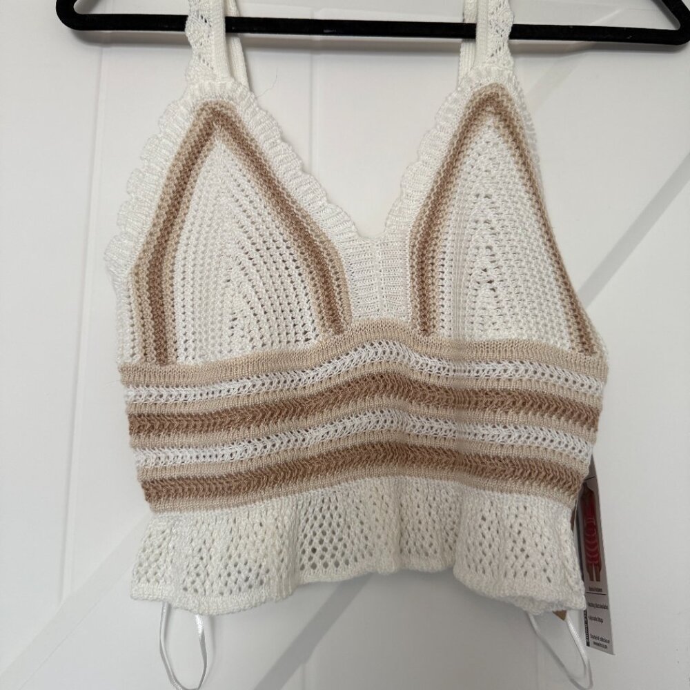 Madden NYC White & Tan Striped Crochet Knit Set | Size M - Picture 1 of 4